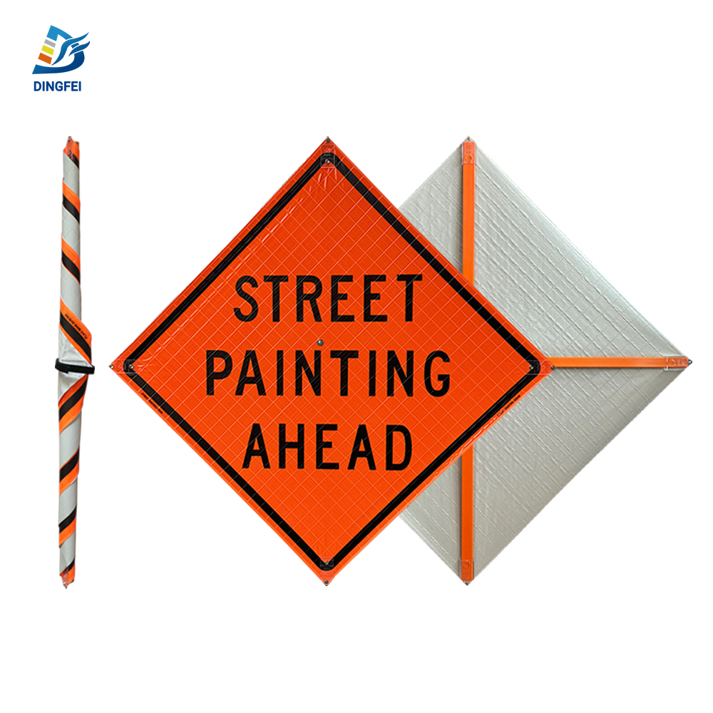 36 Inch Reflective Street Painting Ahead Roll Up Traffic Sign - 